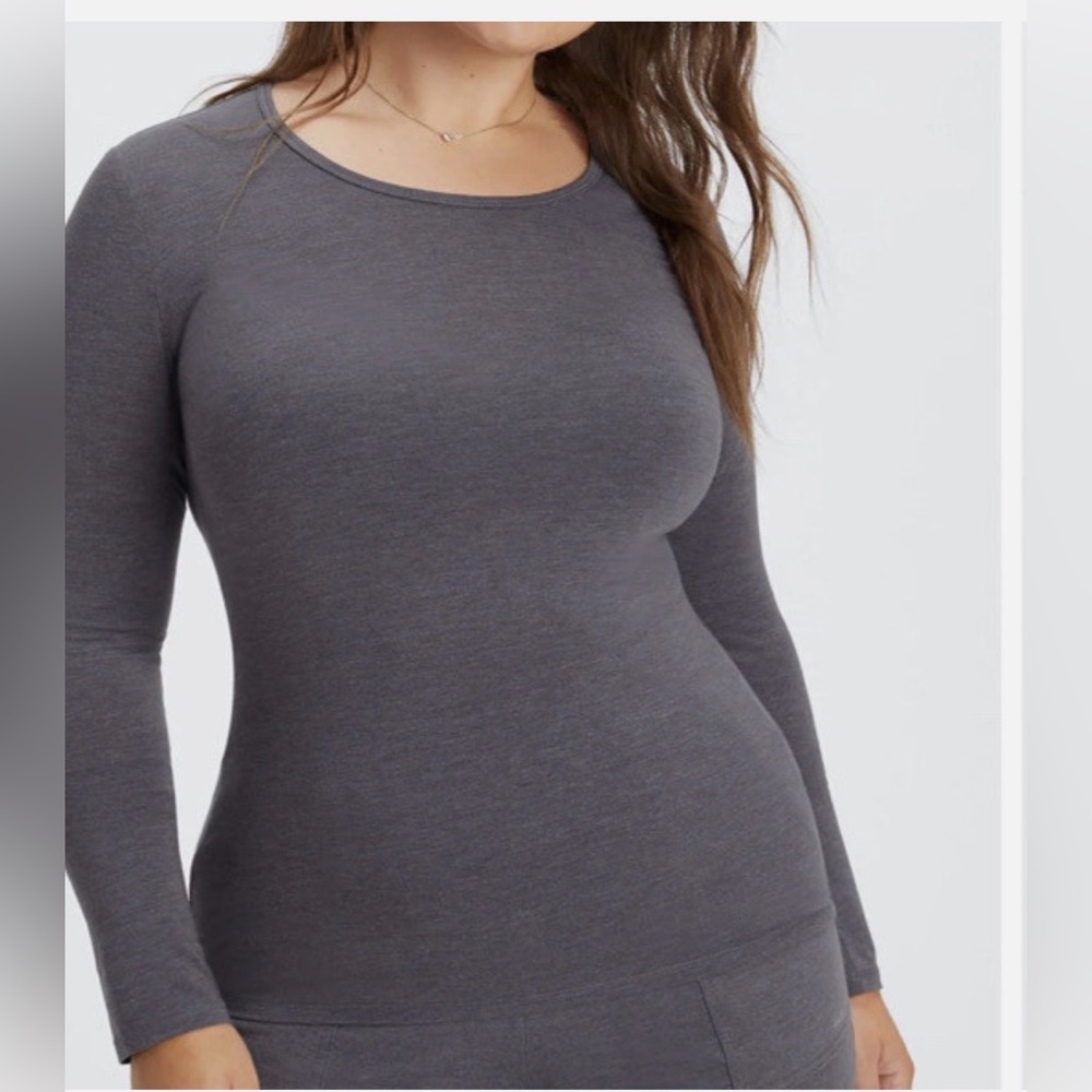 New Fabletics Womens RESTORE KNIT Long Sleeve Tee Shirt Gray Sz Sx 4X Loungewear